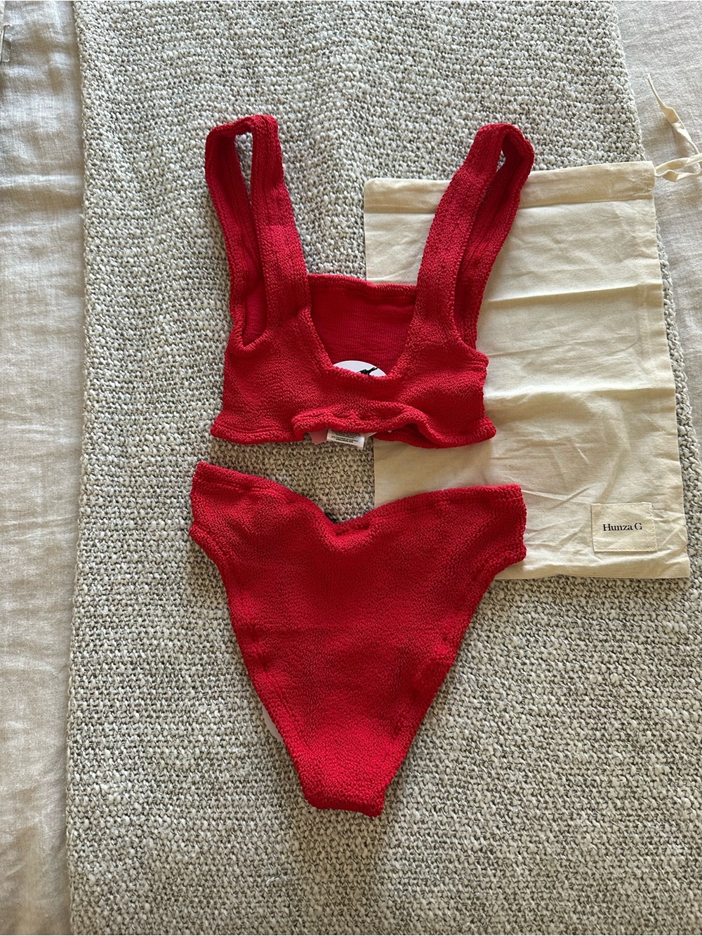 Hunza G Red Xandra Bikini Top with V Waist Bikini Bottom - Picture 2 of 9